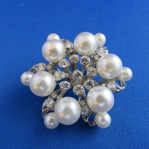 Vintage mid century pearl rhinestone burst pin